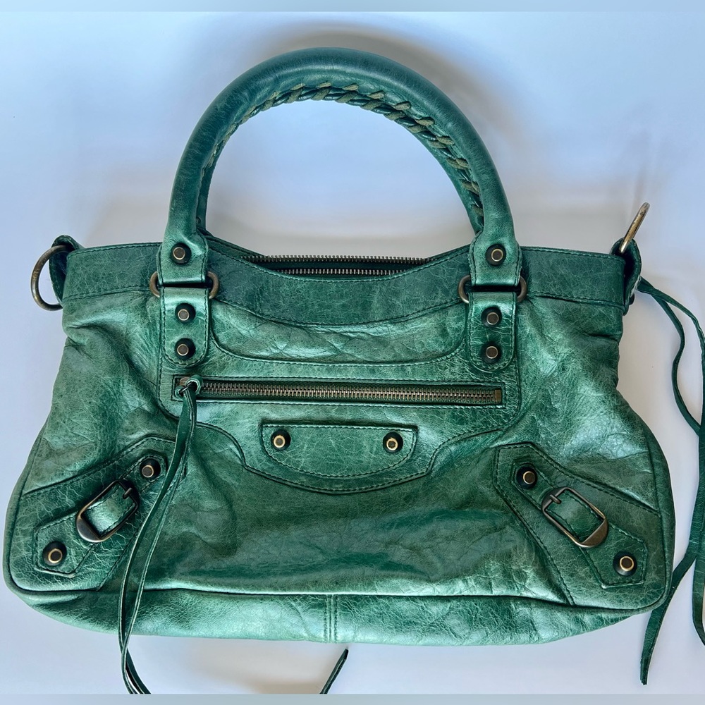 BALENCIAGA 2006 Emerald Green Chevre Leather Motocross Classic First Bag